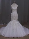 Trumpet/Mermaid Sweetheart Tulle Court Train Wedding Dresses With Sequins #UKM00022829