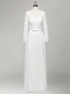 A-line V-neck Lace Chiffon Floor-length Wedding Dresses With Sashes / Ribbons #UKM00022834