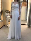 A-line Illusion Chiffon Floor-length Wedding Dresses With Appliques Lace #UKM00022836