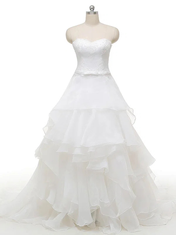 Ball Gown Sweetheart Organza Court Train Wedding Dresses With Appliques Lace #UKM00022841