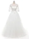 Ball Gown Illusion Tulle Floor-length Wedding Dresses With Appliques Lace #UKM00022844