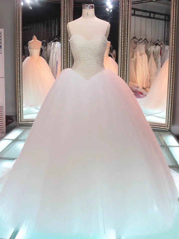 Ball Gown Sweetheart Tulle Floor-length Wedding Dresses With Pearl Detailing #UKM00022847