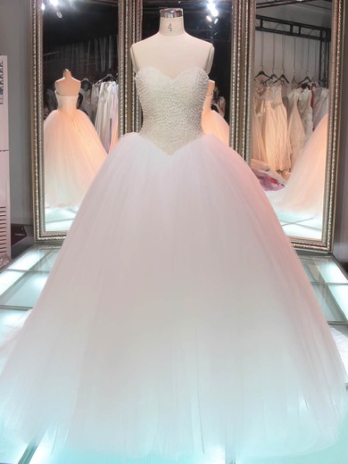 Boutique Ball Gown Sweetheart Tulle Pearl Detailing Floor-length Lace-up Wedding Dresses #UKM00022847