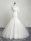 Trumpet/Mermaid Off-the-shoulder Tulle Sweep Train Wedding Dresses With Appliques Lace #UKM00022853