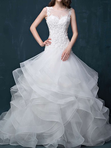 Trumpet/Mermaid Illusion Organza Court Train Wedding Dresses With Tiered #UKM00022860