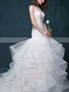 Fabulous Trumpet/Mermaid Scoop Neck Organza Tulle Appliques Lace Court Train Open Back Wedding Dresses #UKM00022860