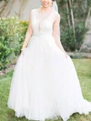 A-line Scoop Neck Tulle with Sashes / Ribbons Sweep Train New Style Wedding Dresses #UKM00022866
