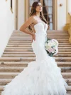 Trumpet/Mermaid Scoop Neck Tulle with Ruffles Sweep Train Sexy Wedding Dresses #UKM00022868