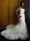Trumpet/Mermaid Sweetheart Organza Sweep Train Wedding Dresses With Tiered #UKM00022869