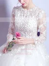Famous Ball Gown Scoop Neck Tulle Appliques Lace Floor-length Long Sleeve Wedding Dresses #UKM00022872