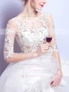 Classy Ball Gown Scoop Neck Tulle Appliques Lace Floor-length 1/2 Sleeve Wedding Dresses #UKM00022876