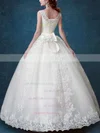 Ball Gown Scoop Neck Satin Tulle with Bow Floor-length Lace-up Elegant Wedding Dresses #UKM00022877