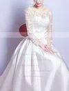Noble Ball Gown Scoop Neck Satin Tulle Appliques Lace Court Train Long Sleeve Wedding Dresses #UKM00022879