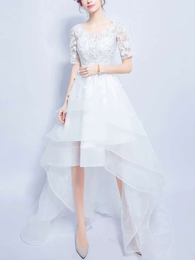 A-line Illusion Organza Asymmetrical Wedding Dresses With Tiered #UKM00022880