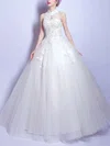 Ball Gown High Neck Tulle Floor-length Wedding Dresses With Beading #UKM00022881