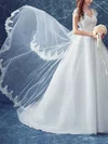Ball Gown V-neck Tulle Court Train Wedding Dresses With Appliques Lace #UKM00022883