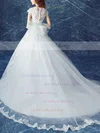 Ball Gown V-neck Tulle Appliques Lace Court Train Cap Straps Beautiful Wedding Dresses #UKM00022883