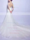 Classy Trumpet/Mermaid Scoop Neck Tulle Appliques Lace Court Train Open Back Wedding Dresses #UKM00022886