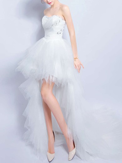 A-line Sweetheart Tulle Asymmetrical Wedding Dresses With Beading #UKM00022891