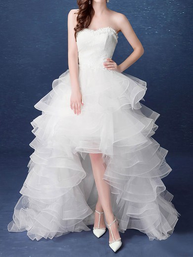 A-line Sweetheart Organza Asymmetrical Wedding Dresses With Tiered #UKM00022892