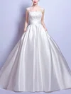Ball Gown Illusion Satin Court Train Wedding Dresses With Pockets #UKM00022894