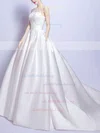 Ball Gown Scoop Neck Satin Tulle with Appliques Lace Court Train Classic Wedding Dresses #UKM00022894