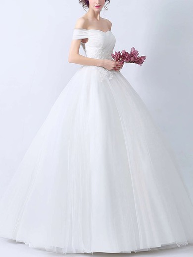 Ball Gown Off-the-shoulder Tulle with Appliques Lace Floor-length Latest Wedding Dresses #UKM00022895