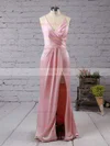 Sheath/Column V-neck Silk-like Satin Floor-length Split Front Prom Dresses #UKM020103662