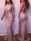 Trumpet/Mermaid Scoop Neck Tulle Floor-length Appliques Lace Prom Dresses #UKM020103669