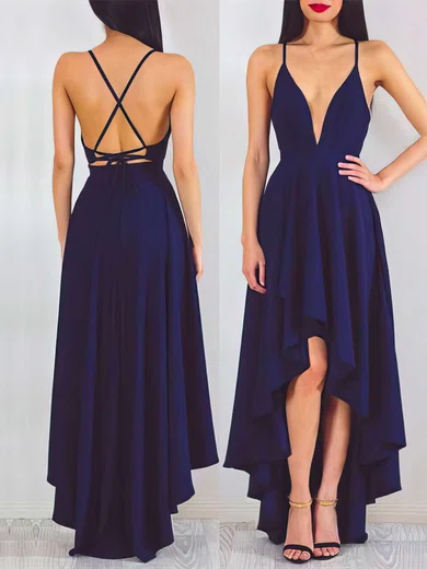A-line V-neck Chiffon Asymmetrical Prom Dresses #UKM020103670