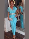 Sheath/Column V-neck Chiffon Ankle-length Sashes / Ribbons Prom Dresses #UKM020103681