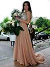 A-line Sweetheart Chiffon Sweep Train Crystal Detailing Prom Dresses #UKM020103683