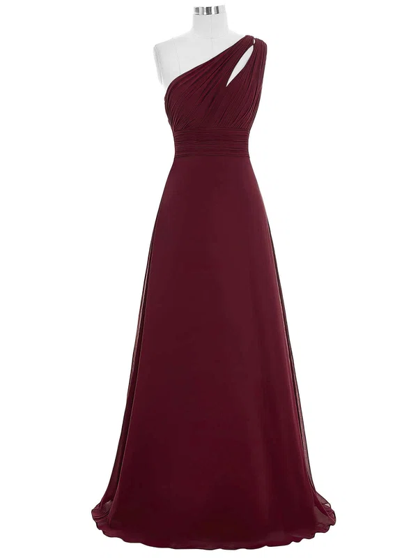 A-line One Shoulder Chiffon Floor-length Ruffles Prom Dresses #UKM020103690
