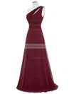 A-line One Shoulder Chiffon Floor-length Ruffles Prom Dresses #UKM020103690