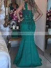 Trumpet/Mermaid V-neck Lace Floor-length Appliques Lace Prom Dresses #UKM020103713