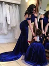 Trumpet/Mermaid Halter Velvet Court Train Prom Dresses #UKM020103714
