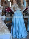 A-line Scoop Neck Lace Satin Floor-length Appliques Lace Prom Dresses #UKM020103719