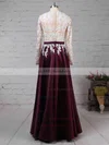A-line Scoop Neck Lace Satin Floor-length Appliques Lace Prom Dresses #UKM020103719