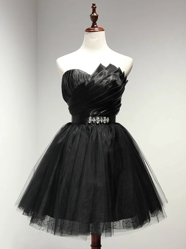 A-line Sweetheart Tulle with Sashes / Ribbons Short/Mini Black Girls Prom Dresses #UKM020103728