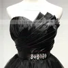 A-line Sweetheart Tulle with Sashes / Ribbons Short/Mini Black Girls Prom Dresses #UKM020103728