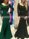 Trumpet/Mermaid Off-the-shoulder Lace Silk-like Satin Sweep Train Sashes / Ribbons Prom Dresses #UKM020103731
