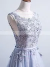 Ball Gown Scoop Neck Lace Tulle Sweep Train Appliques Lace Prom Dresses #UKM020103746