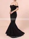 Trumpet/Mermaid Off-the-shoulder Silk-like Satin Floor-length Split Front Prom Dresses #UKM020103751