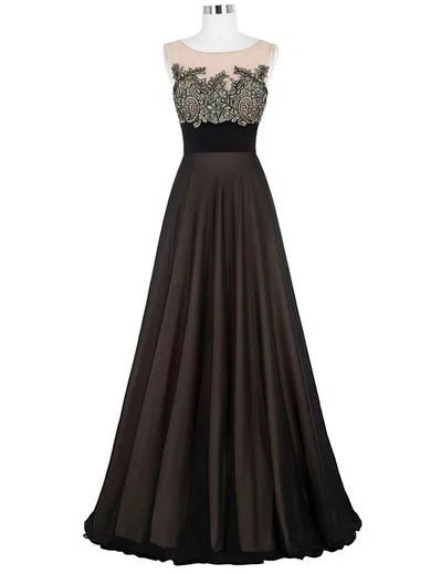 Ball Gown Illusion Satin Modest Prom Dresses With Appliques #UKM020103764