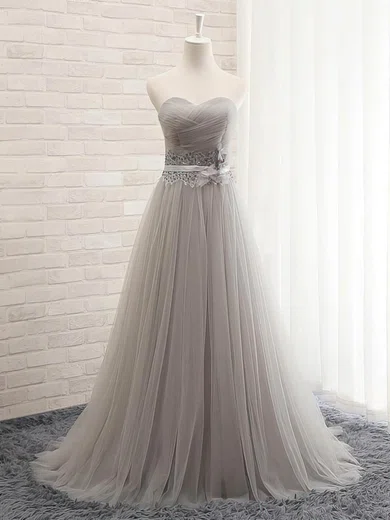 Ball Gown Strapless Tulle Prom Dresses With Appliques #UKM020103765