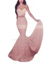 Trumpet/Mermaid Stretch Crepe Sweep Train Ruffles Prom Dresses #UKM020103768