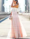 A-line Scoop Neck Lace Chiffon Floor-length Beading Prom Dresses #UKM020103784