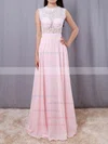 A-line Scoop Neck Lace Chiffon Floor-length Beading Prom Dresses #UKM020103784