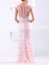 Sheath/Column Scoop Neck Tulle Floor-length with Sequins Prom Dresses #UKM020103790