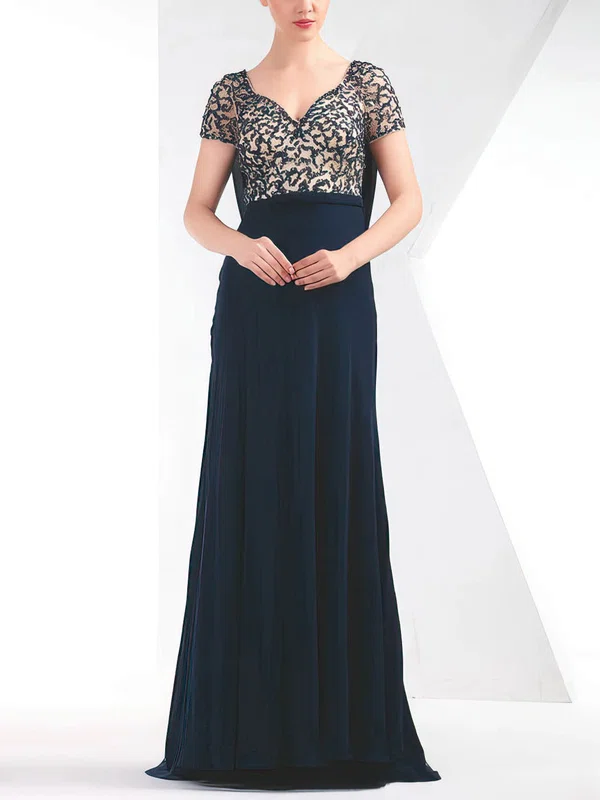 Sheath/Column V-neck Chiffon Tulle Sweep Train with Sequins Prom Dresses #UKM020103808